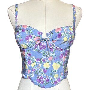 For Love & Lemons Corset Top Blue Floral Bustier S
